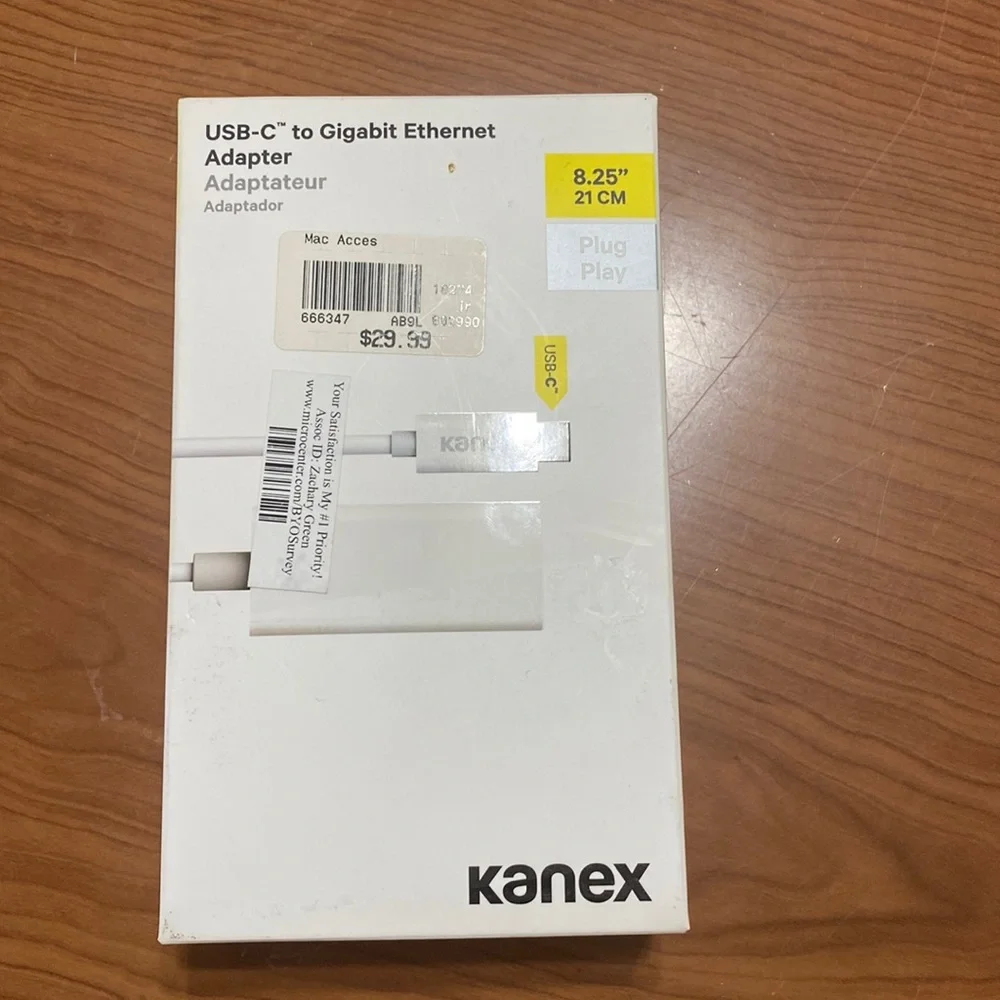 USB-C to Gigabit Ethernet Adapter BY KANEX; ;8.25” 21 CM